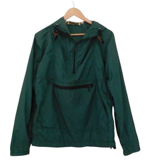 Vintage 90s LL Bean Green Windbreaker Rain Jacket 1/4 Zip  Hood USA Sz Small - Picture 1 of 6